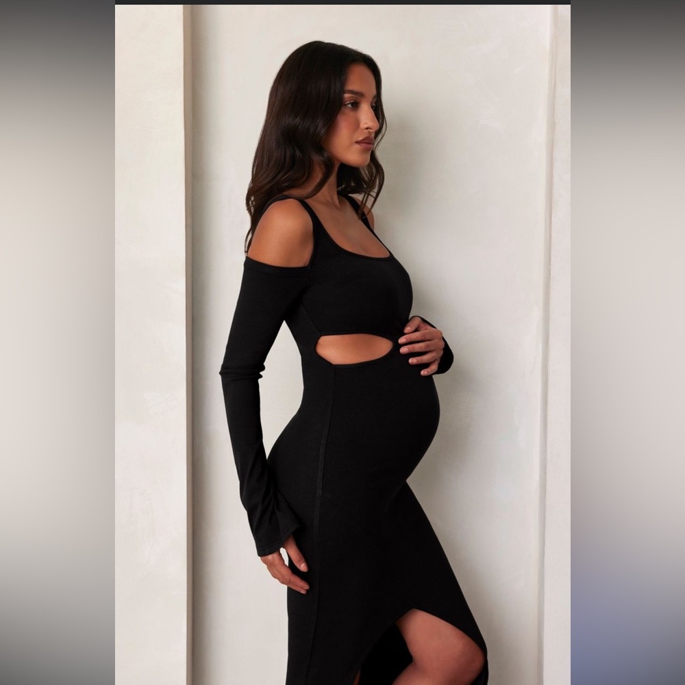 Bumpsuit Sculpting Rib Long Sleeve Cut-Out Maxi Dress